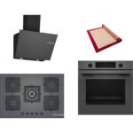 Bosch Gri 3 Lü Ankastre Set 433 ( HUA717BN0T - PNQ7B9P30O - DWK66PJ70T  ) 75CM Wok Bek Ocak - Buhar Destekli - Pişirme Matı ile