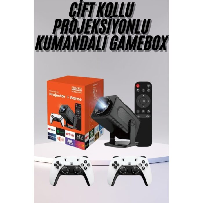 110001235575746.jpg Poebgo Family's Çift Kollu Game Box Projeksiyon Cihazı Kumandalı Android Tv Dahili Hoparlör - Görsel 1