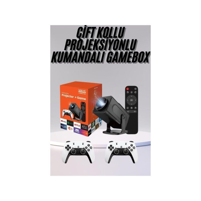 Poebgo Family's Çift Kollu Game Box Projeksiyon Cihazı Kumandalı Android Tv Dahili Hoparlör - Görsel 2