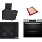 Bosch Siyah 3 Lü Ankastre Set 446 ( HUA717BR0T - POP6C6P30O - DWK67PJ60T ) - Buhar Destekli - Pişirme Matı ile