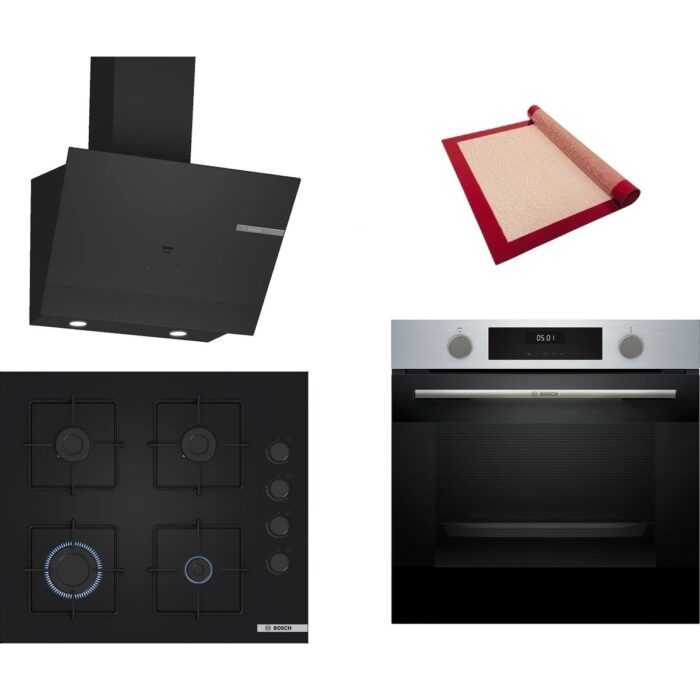 Bosch Siyah 3 Lü Ankastre Set 446 ( HUA717BR0T - POP6C6P30O - DWK67PJ60T ) - Buhar Destekli - Pişirme Matı ile - Görsel 1