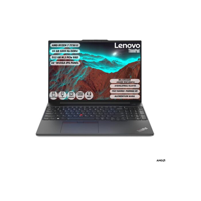 LENOVO THINKPAD E16 AMD Ryzen 7 7730U 16 GB 512 GB SSD 16" WUXGA IPS FREEDOS 21JT0017TX - Görsel 1