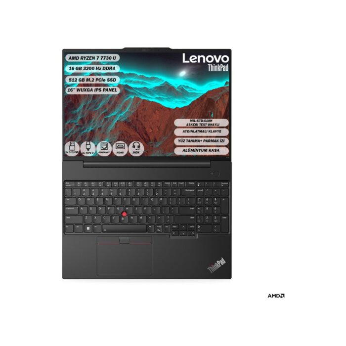 LENOVO THINKPAD E16 AMD Ryzen 7 7730U 16 GB 512 GB SSD 16" WUXGA IPS FREEDOS 21JT0017TX - Görsel 4