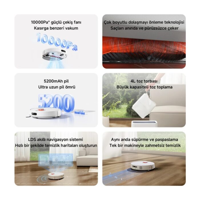 Xiaomi 10000PA Emiş Gücüyle Vacuum H40 Akıllı Robot Süpürge + Mop(Yer Silme)-Xiaomi Türkiye Garantili Robot Süpürge - Görsel 3