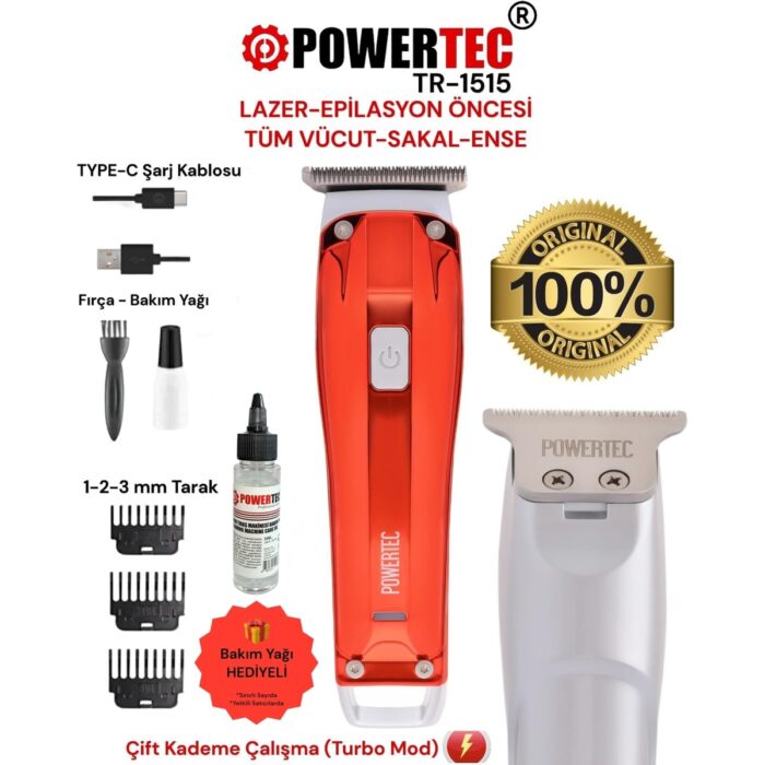 Powertec TR-1515 Lazer-Epilasyon Öncesi Tüm Vücut Tıraş Makinesi Sakal-Ense-Vücut - Görsel 1