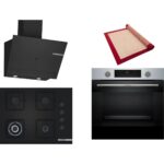 Bosch Siyah 3 Lü Ankastre Set 458 ( HUA717BR0T - POH7C6P30O - DWK67PJ60T ) 67CM Wok Bek Ocak - Buhar Destekli Inox Fırın - Pişirme Matı ile