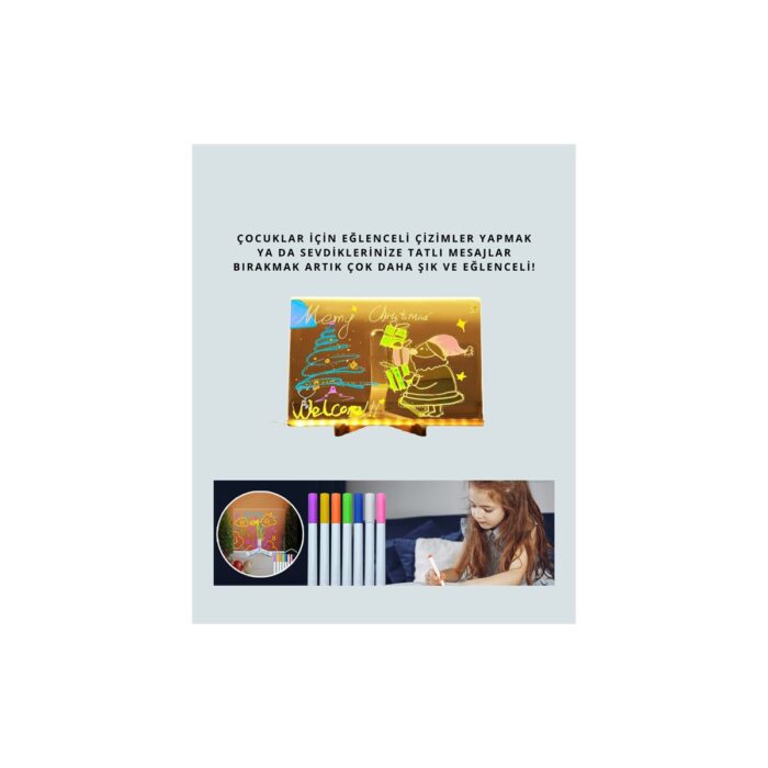 LED Işıklı Şeffaf Yazı Tahtası – Neon Etkili Akrilik Pano, Silinebilir, 7 Renkli Kalemli, 30 - Görsel 4