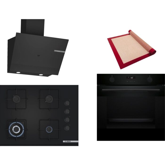 Bosch Siyah 3 Lü Ankastre Set 460 ( HUA736EA0T - POH7C6P30O - DWK67PJ60T  ) 67CM Wok Bek Ocak - Buhar Destekli Fırın - Pişirme Matı ile - Görsel 1