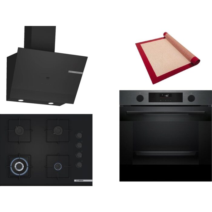 110001242093842.jpg Bosch Siyah 3 Lü Ankastre Set 461 ( HUA736EG0T - POH7C6P30O - DWK67PJ60T ) 67CM Wok Bek Ocak - Buhar Destekli Siyah Inox Fırın - Pişirme Matı ile - Görsel 1