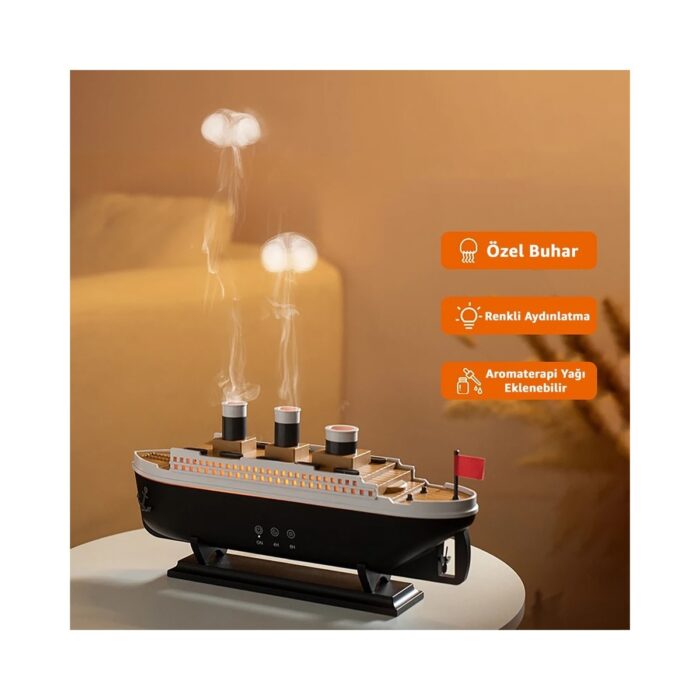 Titanic Aromaterapi Hava Nemlendirici Gemi Buhar Makinesi LED Işıklı Aromaterapi Difüzörü - Görsel 2