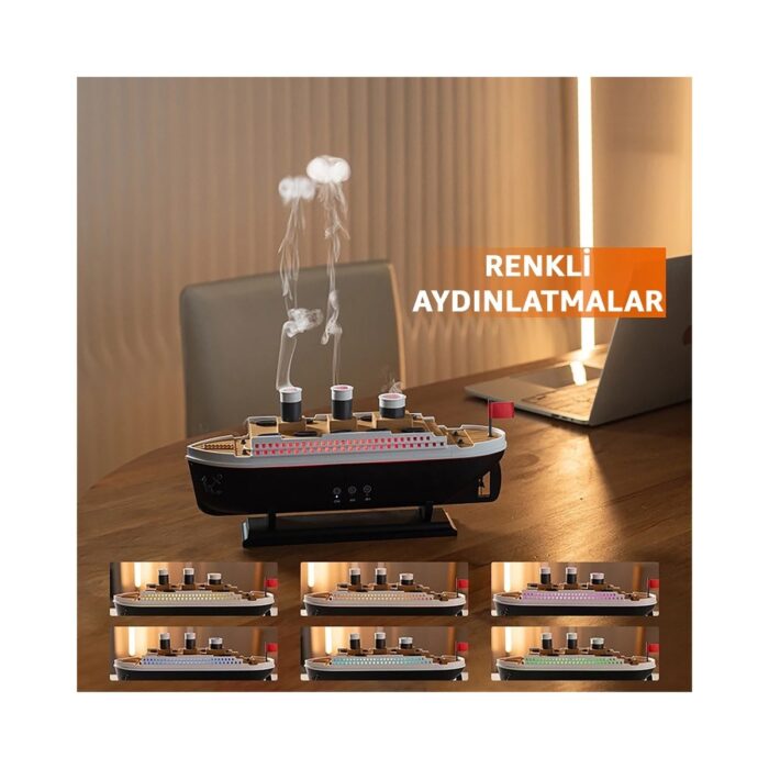 Titanic Aromaterapi Hava Nemlendirici Gemi Buhar Makinesi LED Işıklı Aromaterapi Difüzörü - Görsel 3