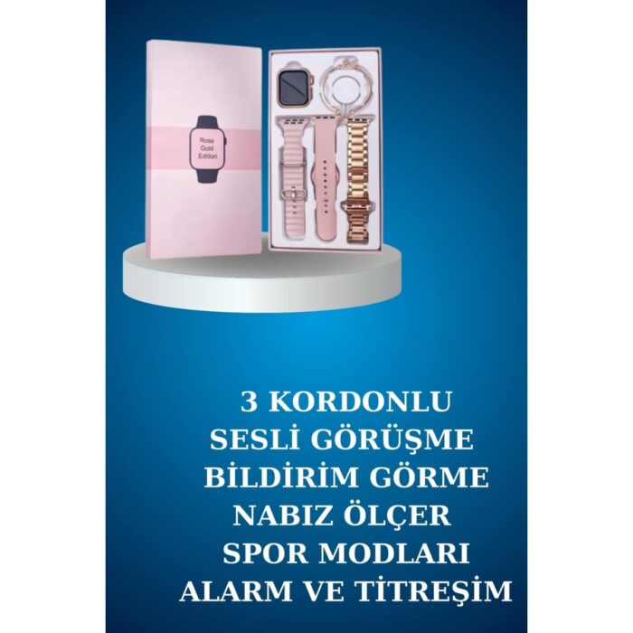 Brf Kablolu Bluetooth Kulaklık ve Kadınlara Özel Bileklik Hediyeli Yeni Nesil Akıllı Saat 3 Kordonl - Görsel 3