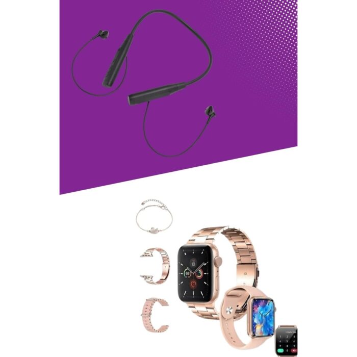 Brf Kablolu Bluetooth Kulaklık ve Kadınlara Özel Bileklik Hediyeli Yeni Nesil Akıllı Saat 3 Kordonl - Görsel 4