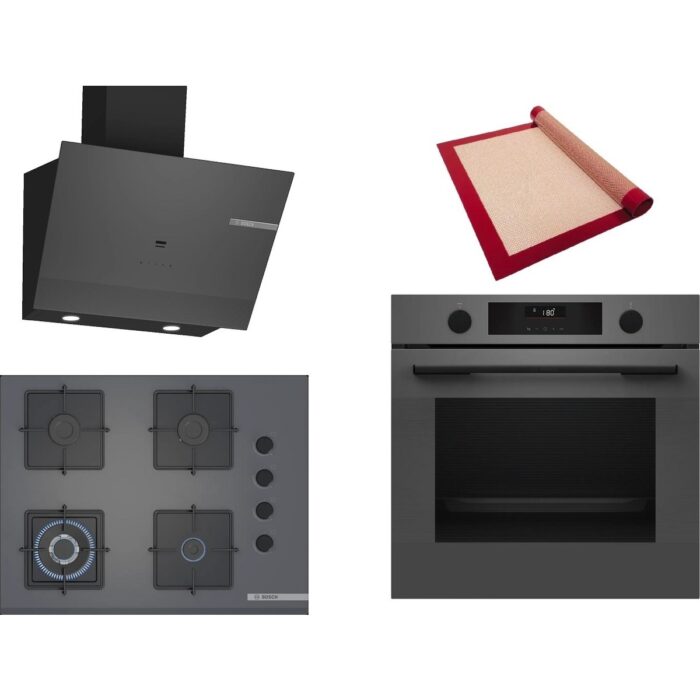 Bosch Gri 3 Lü Ankastre Set 462 ( HUA736EN0T - POH7C9P30O - DWK67PJ70T  ) 67CM Wok Bek Ocak - Buhar Destekli - Pişirme Matı ile - Görsel 1