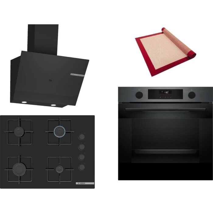 Bosch Siyah 3 Lü Ankastre Set 473 ( HUA736EG0T - POP7C6P30O - DWK67PJ60T  ) 67CM Ocak - Buhar Destekli - Pişirme Matı ile - Görsel 1