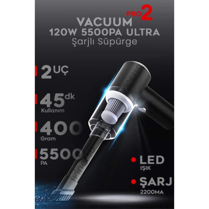 AyrStore Mini Vakumlu Type C Şarjlı Araç Süpürgesi El Süpürgesi Şarjlı Çok Fonksiyonlu 5500 Pa - Görsel 1