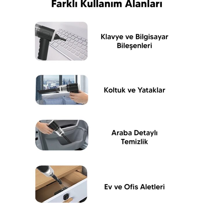 AyrStore Taşınabilir Kablosuz Elektrikli El Süpürgesi- Ev, Ofis, Araba ,klavye Temizliği Için Ideal - Görsel 5