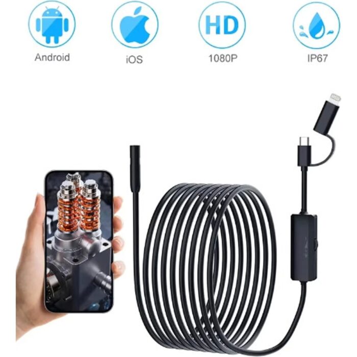 110001245809519.jpg E-Woman Endoskop Yılan Video Kamera Ios ve Android Uyumlu Led’li 10 Metre 8 mm Sert Kablo 2mp - Lisinya - Görsel 1