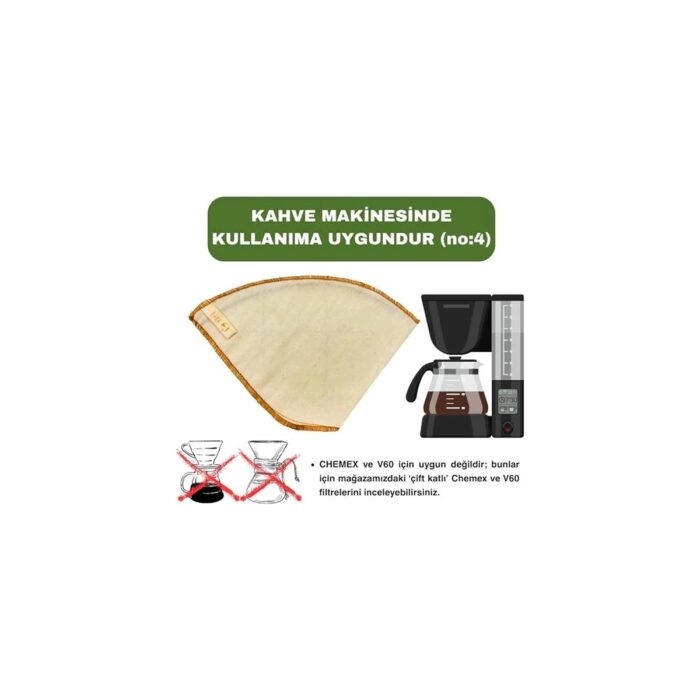 AyrStore (1 Adet) Yıkanabilir, Kumaş Kahve Filtresi (No:4) AĞARTILMAMIŞ%100 Ham Pamuk, Organik, Ekolojik - Görsel 2