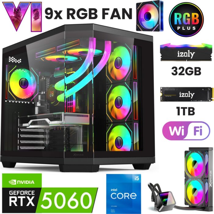 İzoly Gta 18X I5 14400F 32GB Ddr5 1tb M.2 Nvme Rtx 5060 8gb 240MM Sıvı Soğutma Oyuncu Masaüstü Bilgisayarı - Görsel 1