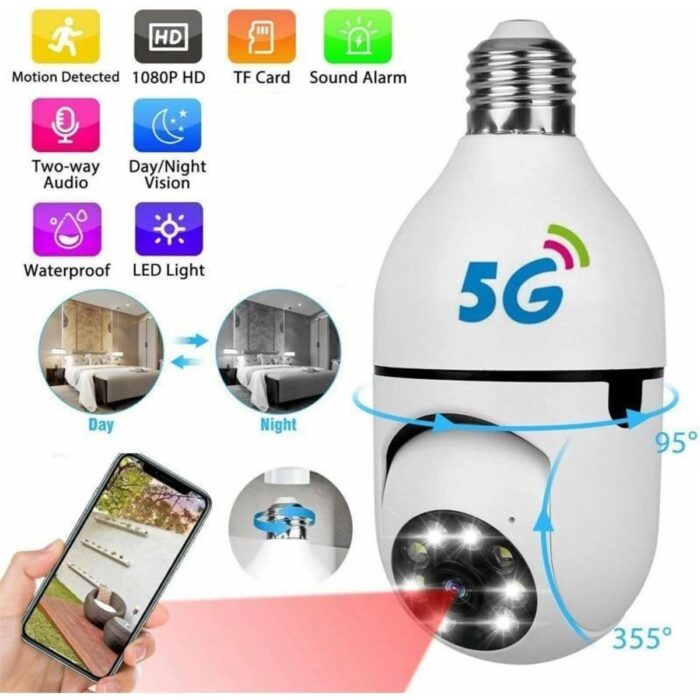 110001247634287.jpg Fırsatkolik Wifi 360 Panoramik Ampul Kamera Güvenlik Kamerası Çift Wifi 360 Derece Gece Görüşlü - Görsel 1