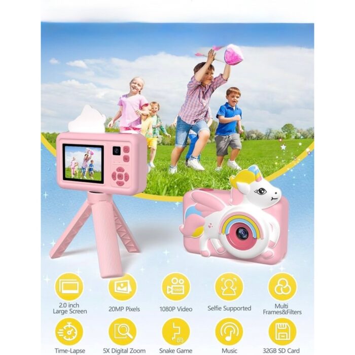 Kensa Dijital Fotoğraf Makinası Çocuk Fotoğraf Makinası Mini Kamera Mp3 Çalar / Retro Oyunlar / Ön Kamera / Tripod - Görsel 4