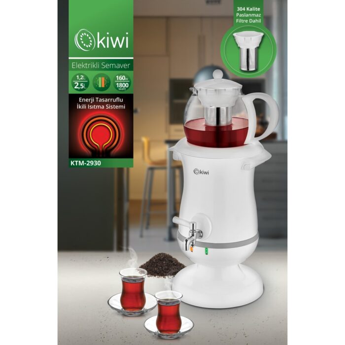 110001248788618.jpg Kiwi Elektrikli Semaver Çay Makinesi KTM-2930 2,5 Lt Kapasite - Görsel 1