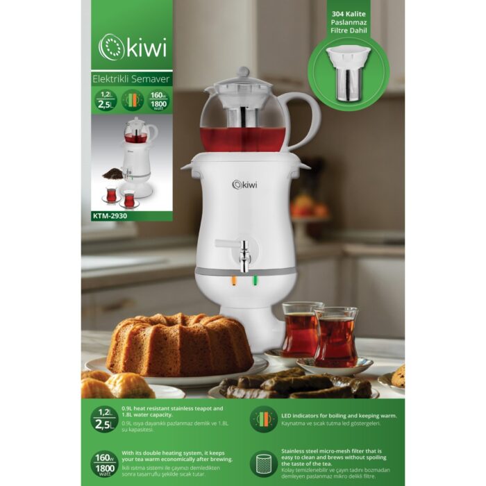 Kiwi Elektrikli Semaver Çay Makinesi KTM-2930 2,5 Lt Kapasite - Görsel 2