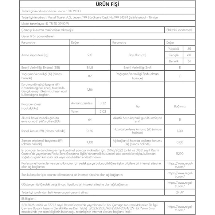 Daewoo D-Tr Td 09110 W 9 kg Kurutma Makinesi - Görsel 3