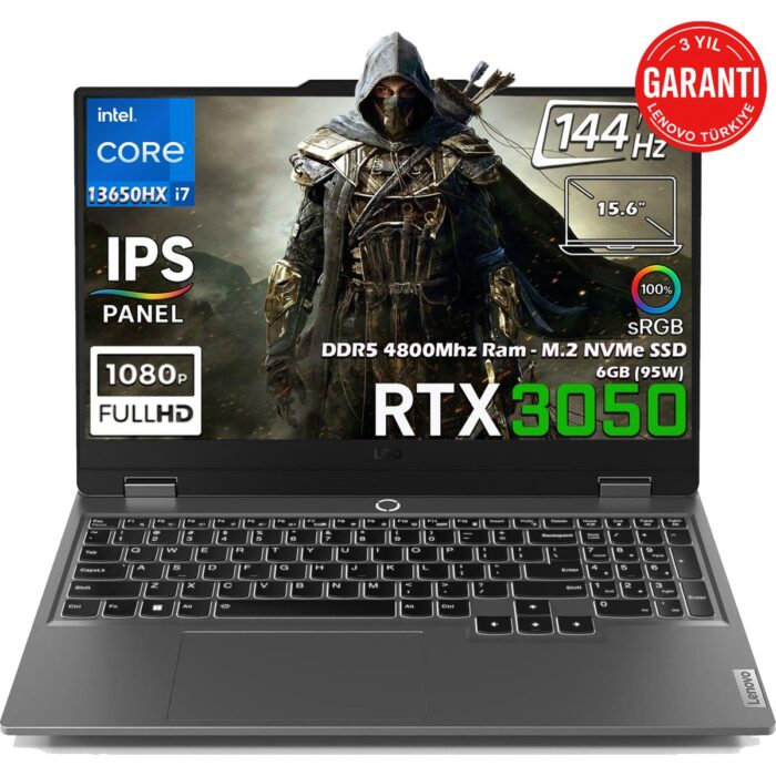 110001249543707.jpg Lenovo LOQ 15IRX9 Intel Core i7 13650HX 16GB 1TB SSD RTX 3050 6GB (95W) 15.6'' 144Hz FHD IPS Panel Freedos Taşınabilir Bilgisayar 83DV011CTRH2 - Görsel 1