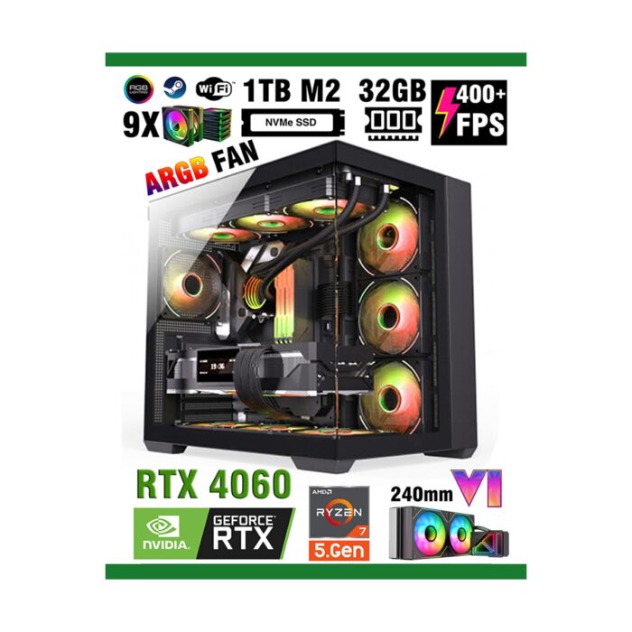 Zeiron Mirage X32 Ryzen 7 5700X 32GB Ram 1tb M.2 Nvme SSD 8gb RTX4060 Sıvı Soğutmalı Oyuncu Bilgisayarı - Görsel 1