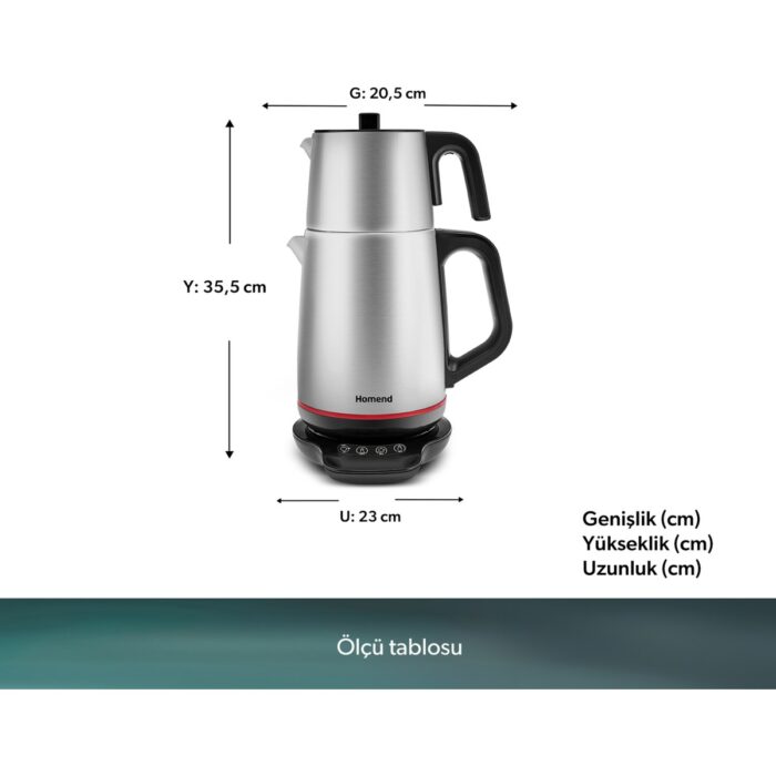 Homend 1708 Royaltea Paslanmaz Çelik Konuşan Çay Makinesi Inox-Siyah 1800 W - Görsel 2