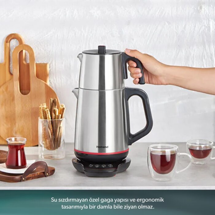 Homend 1708 Royaltea Paslanmaz Çelik Konuşan Çay Makinesi Inox-Siyah 1800 W - Görsel 3