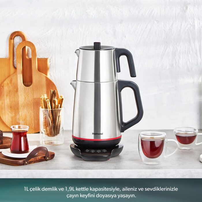 Homend 1708 Royaltea Paslanmaz Çelik Konuşan Çay Makinesi Inox-Siyah 1800 W - Görsel 4