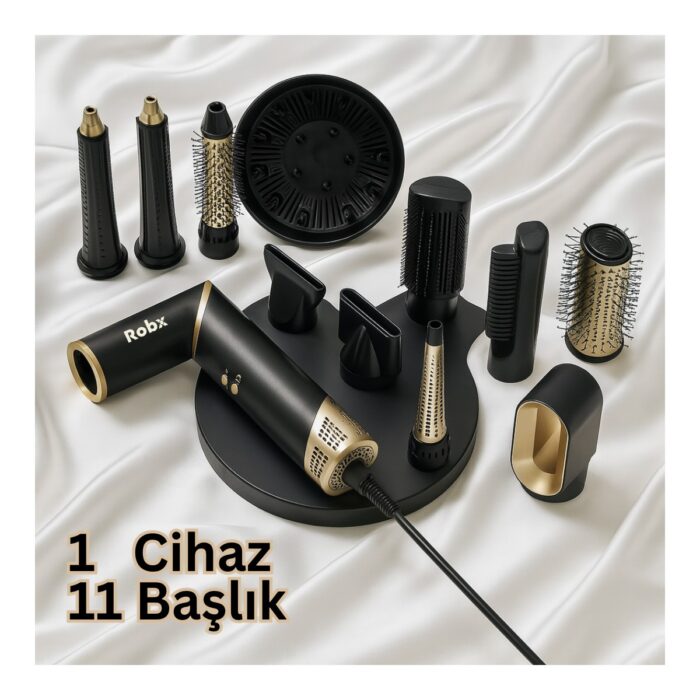 Robx 818  11 Başlık Multi Styler Hava Üflemeli Saç Şekillendirme Kurutma Çok Fonksiyonlu Ultra Set - Görsel 1