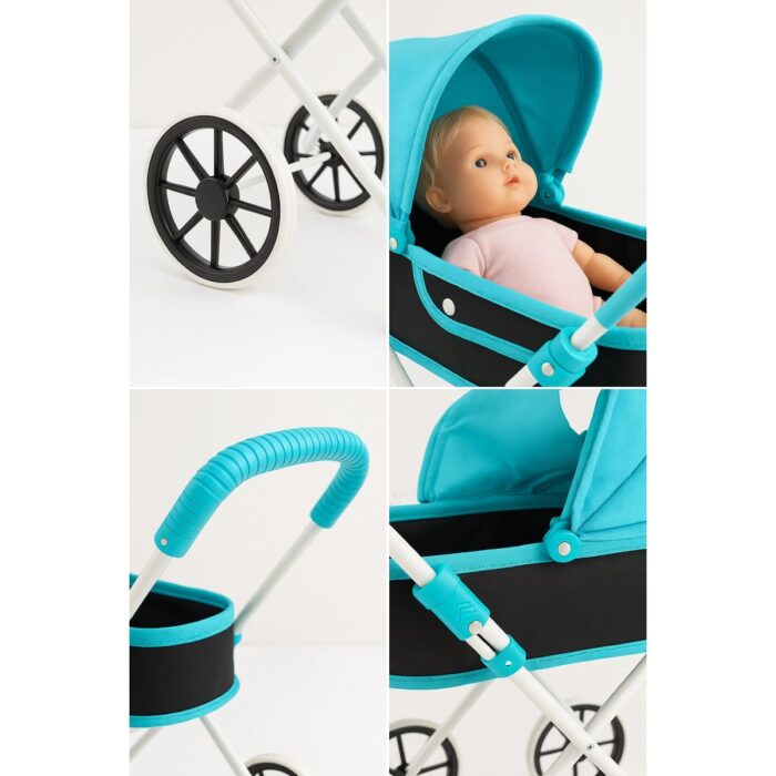 AyrStore Büyük Tekerlekli Tenteli Katlanabilir Metal Oyuncak Bebek Puseti Premium Lüx Mavi - Görsel 2