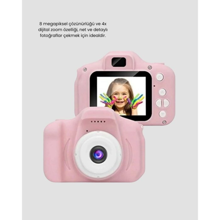 8mp Mini Çocuk Fotoğraf Makinesi - Pembe Ses Kaydı Özellikli - Görsel 4