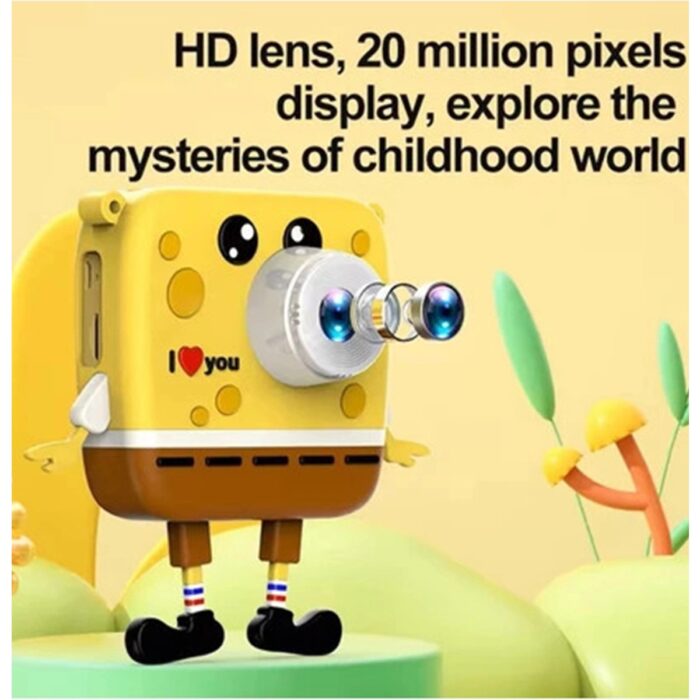 Aksiyon Global Sünger Bob Tasarımlı Yeni Nesil Çocuk Dijital Mini Fotoğraf Makinesi Çift Kamera - Lisinya - Görsel 3
