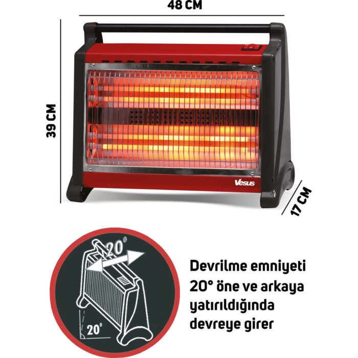Pazaraza Vesus 4x4 Elektrikli Quartz Isıtıcı 1800W 3kademe Isı Ayarı - Görsel 4