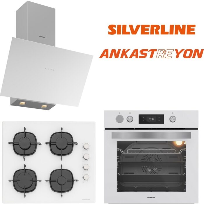 Silverline Beyaz Cam Ankastre Set BO65P4W01-CS5700E6W01-3481 Flam Beyaz (Buhar ve Airfryer Özellikli Fırın) - Görsel 1
