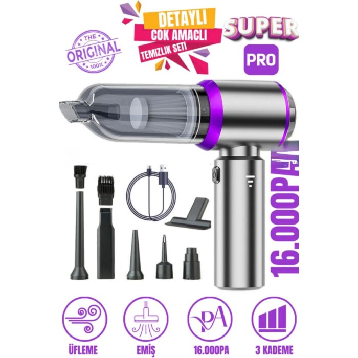 110001255538259.jpg Azurtech Profesyonel Taşınabilir Çok Amaçlı Şarjlı Araç Süpürgesi 8 In 1 Vakum&üfleme Ev,ofis,araç,pc - Görsel 1