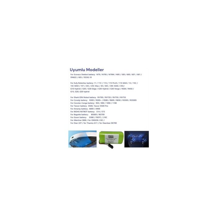 14.4V 3200MAH Robot Süpürgeler Için Uyumlu Pil (Batarya) Yüksek Kapasite Yüksek Performans, 1.5 Kata Kadar Uzun Kullanım - Görsel 5