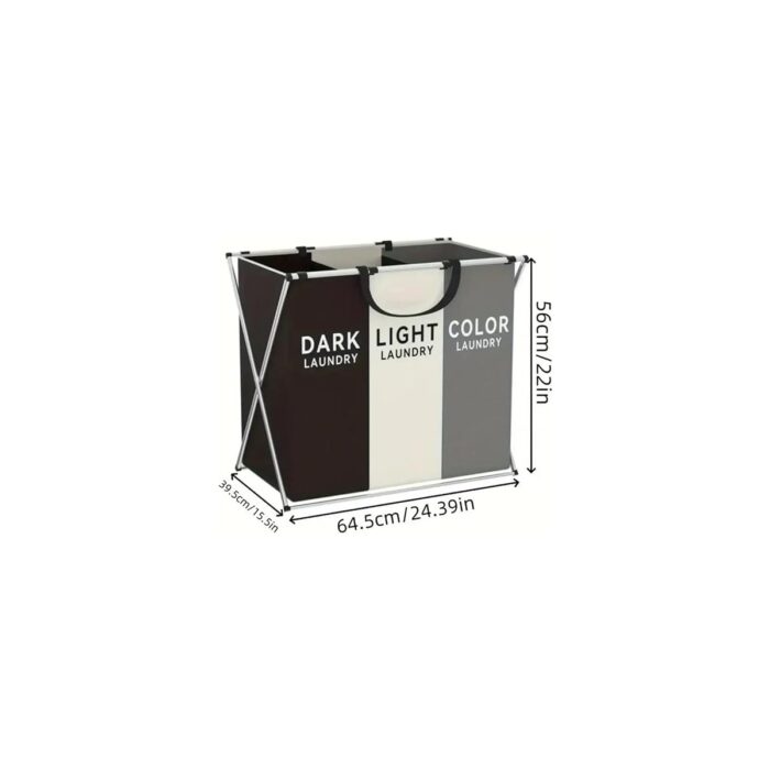 Pearl Shop Home 3 Bölmeli Katlanabilir Çamaşır Sepeti – Siyah, Beyaz ve Gri Renklerde, Dayanıklı ve Şık Tasarım, Makinede Yıkanabilir Kumaşlı, Alüminyum Gövdeli, 64X42X58 cm Boyutlarında - Görsel 2