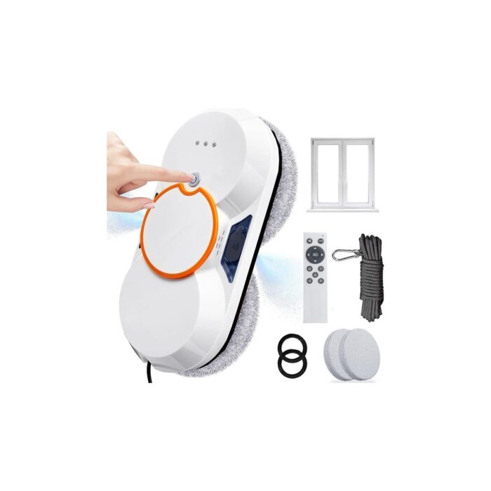 Çift Su Püskürtmeli Pencere Temizleme ROBOTU,5600PA Emiş Gücü Uzaktan Kumandalı Robot,pencere Temizleyici-Su Şişesi/8 Paspas/2 Paspas Halkası/emniyet Halatı-Iç/dış Camlar,white - Görsel 1