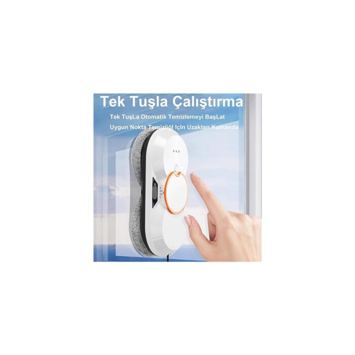 Çift Su Püskürtmeli Pencere Temizleme ROBOTU,5600PA Emiş Gücü Uzaktan Kumandalı Robot,pencere Temizleyici-Su Şişesi/8 Paspas/2 Paspas Halkası/emniyet Halatı-Iç/dış Camlar,white - Görsel 2