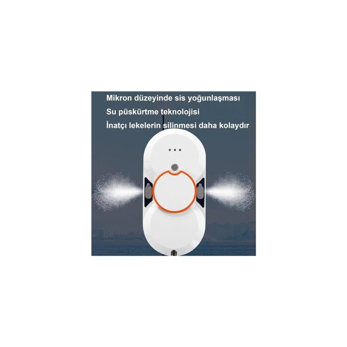 Çift Su Püskürtmeli Pencere Temizleme ROBOTU,5600PA Emiş Gücü Uzaktan Kumandalı Robot,pencere Temizleyici-Su Şişesi/8 Paspas/2 Paspas Halkası/emniyet Halatı-Iç/dış Camlar,white - Görsel 3