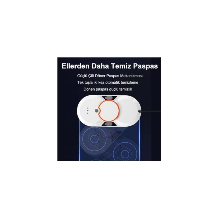 Çift Su Püskürtmeli Pencere Temizleme ROBOTU,5600PA Emiş Gücü Uzaktan Kumandalı Robot,pencere Temizleyici-Su Şişesi/8 Paspas/2 Paspas Halkası/emniyet Halatı-Iç/dış Camlar,white - Görsel 5