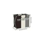 Home 3 Bölmeli Katlanabilir Çamaşır Sepeti – Siyah, Beyaz ve Gri Renklerde, Dayanıklı ve Şık Tasarım, Makinede Yıkanabilir Kumaşlı, Alüminyum Gövdeli, 64X42X58 cm Boyutlarında - Görsel 2