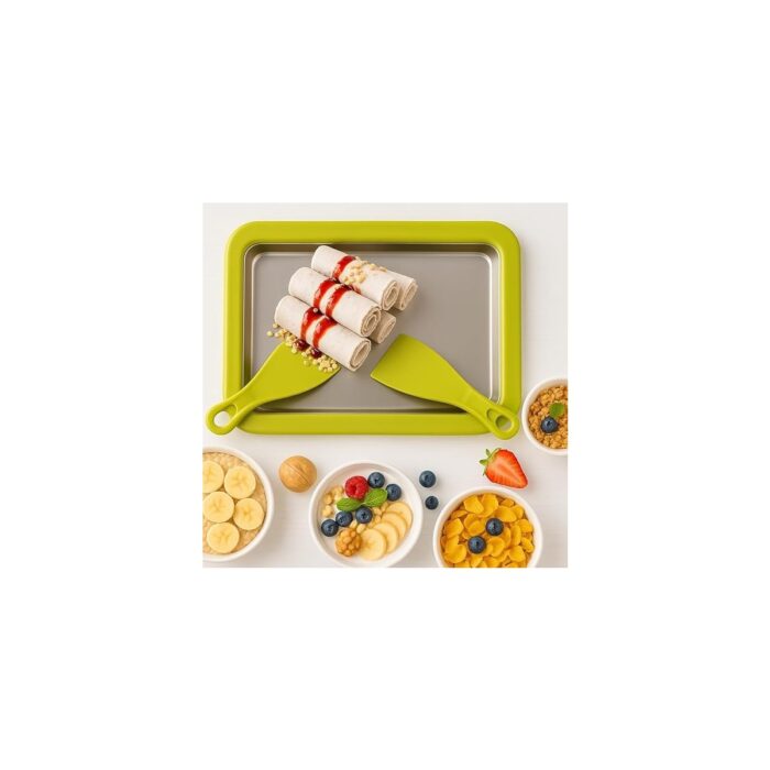 Tipi Dondurma Tavası, Paslanmaz Çelik Yüzeyli, Spatulalı, Rulo Dondurma ve Yoğurt Yapma Tepsisi - Görsel 2