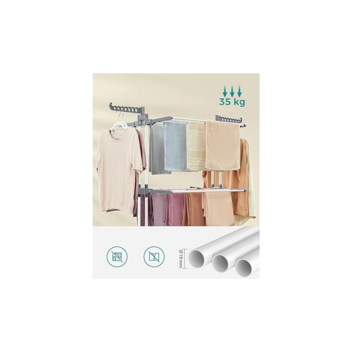 Pearl Shop Çamaşır Kurutma Makinesi, Stand Kurutma Makinesi 4 Kademeli, Kanatlı Elbise Havalandırması, Katlanır Kanatlar, Tekerlekli, Kolay Montaj, Beyaz - Görsel 4